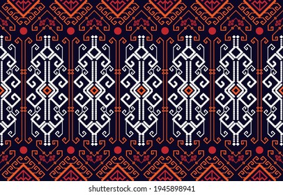 Patrón de tela geométrica cuadrada de diseño tribal indígena ep1.Diseño para fondo, alfombra, papel pintado, ropa, envoltura,Batik,tela,Ilustración vectorial.estilo bordado.