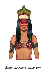 indigenous woman with traditional facemask on white background