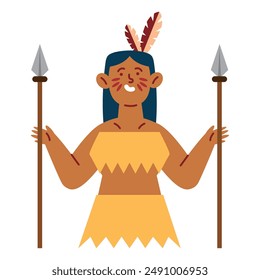 indigenous woman tribe with arrows isolated