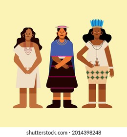 Indigenous Women With Traditional Cloth On Yellow Background