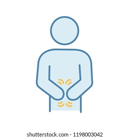 Indigestion Color Icon. Upset Stomach. Stomachache. Digestive Disorder. Irritable Bowel. Physiological Stress Symptoms. Diarrhea, Bloating, Nausea, Abdominal Pain. Isolated Vector Illustration