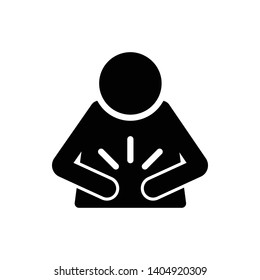 Indigestion Glyph Icon. Upset Stomach. Stomachache. Digestive Disorder. Irritable Bowel. Stress Symptoms. Diarrhea, Bloating, Nausea, Abdominal Pain. Silhouette Symbol. Vector Isolated Illustration.