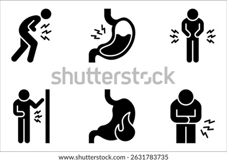 Indigestion icon set. Upset stomach. Stomachache. Digestive disorder. vector illustration on white background