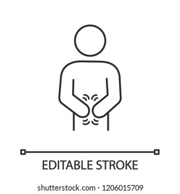 Indigestion Linear Icon. Upset Stomach. Stomachache. Thin Line Illustration. Digestive Disorder. Irritable Bowel. Diarrhea, Bloating, Nausea, Pain. Vector Isolated Outline Drawing. Editable Stroke