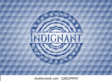 Indignant blue emblem with geometric pattern.