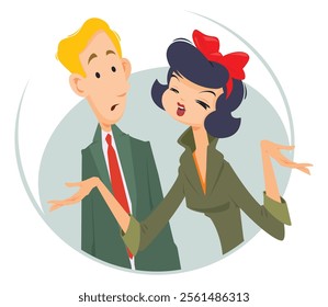 Indignant girl and surprised guy arguing. Illustration concept template for website, web landing page, banner, presentation, social, poster, promotion or print media.