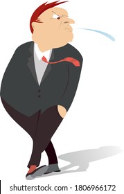   Indignant man spitting illustration. Indignant man spits to something isolated on white
