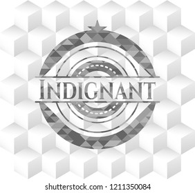 Indignant realistic grey emblem with cube white background