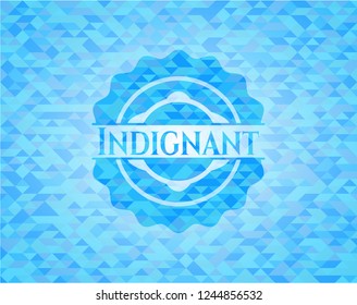 Indignant realistic light blue emblem. Mosaic background
