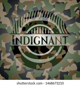 Indignant written on a camo texture. Vector Illustration. Detailed.