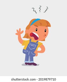 Indigned cartoon character of  little girl on jeans vehemently shakes his hand
