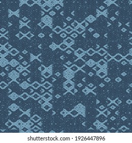 Indigo abstraktes geometrisches nahtloses Vektormuster. Oberflächendesign für Stoffe, Schreibwaren, Schrapbuchpapier, Geschenkpapier, Textilien, Hintergründe, Innendekor und Verpackungen.