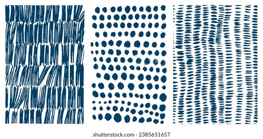Indigo Abstract Organic Pattern. Circles, Dots, Stripes, Lines Brush Strokes. Modern Printable Background Ornament. Abstract Organic Shape. Grounge Texture Walpaper. Fabric Textile Background.