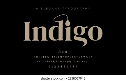 Indigo abstract simple fashion wedding alphabet. Elegant ligature typography design