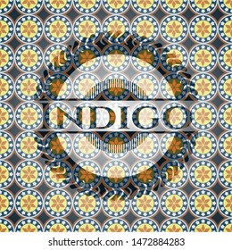 Indigo arabic style badge. Arabesque decoration.