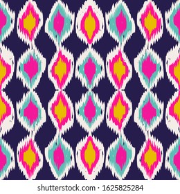 Indigo Arabic Tile Vector Seamless Pattern. Repeat Carpet African Background. Navajo Fashion Ornament. Pink Ikat Uzbek Vector Seamless Pattern