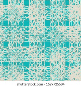 Indigo and Beige Vector seamless check pattern. Allover pattern. Ink grunge grid. Hand drawn seamless check pattern. Graphic background with ethnic tartan. Seamless check pattern background.