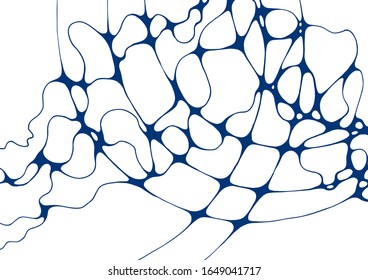 Indigo blue abstract foam doodle vector background. Grid of cells made of curve lines, waves on white. Soap foam isolated vector concept, abstract shampoo bubbles background. Molecular structure.