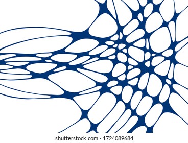 Fondo vectorial del doodle de espuma azul índigo. Cuadrícula de celdas hechas de líneas de curva, ondas en blanco. Concepto vectorial aislado de espuma de jabón, fondo abstracto de burbujas de champú. Estructura molecular.