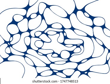 Indigo blue abstract foam doodle vector background. Grid of cells made of curve lines, waves on white. Soap foam isolated vector concept, abstract shampoo bubbles background. Molecular structure.