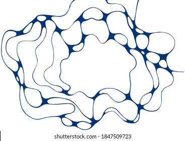 Indigo blue abstract foam doodle vector background. Grid of cells made of curve lines, waves on white. Soap foam isolated vector concept, abstract shampoo bubbles background. Molecular structure.