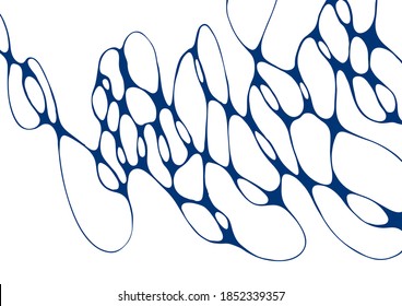 Indigo blue abstract foam doodle vector background. Grid of cells made of curve lines, waves on white. Soap foam isolated vector concept, abstract shampoo bubbles background. Molecular structure.