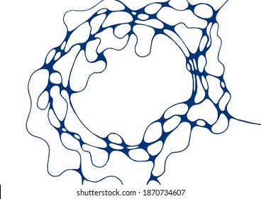 Indigo blue abstract foam doodle vector background. Grid of cells made of curve lines, waves on white. Soap foam isolated vector concept, abstract shampoo bubbles background. Molecular structure.