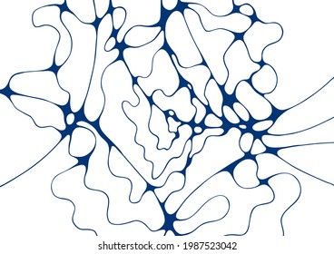 Indigo blue abstract foam doodle vector background. Grid of cells made of curve lines, waves on white. Soap foam isolated vector concept, abstract shampoo bubbles background. Molecular structure.