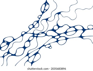 Indigo blue abstract foam doodle vector background. Grid of cells made of curve lines, waves on white. Soap foam isolated vector concept, abstract shampoo bubbles background. Molecular structure.