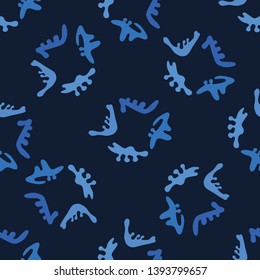Indigo blue abstract organic cut out shapes. Vector pattern seamless background. Hand paper cutting matisse style. Collage graphic illustration. Trendy home decor, fashion print, tossed wallpaper.