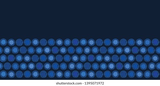 Indigo blue abstract organic cut dotty circles. Vector pattern seamless border background. Hand drawn textured style. Polka dot stripes illustration. Trendy home decor,men shirting fashion ribbon trim