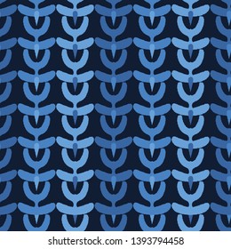 Indigo blue abstract organic tribal stripes. Vector pattern seamless background. Hand drawn textured style. Ethnic lines illustration. Trendy home decor, men shirting fashion print, navy wallpaper.