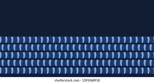Indigo blue abstract organic tribal stripes. Vector border pattern seamless background. Hand drawn ethnic lines textured style. Trendy home decor, men shirting fashion edging, retro navy ribbon trim