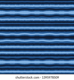 Indigo blue abstract organic waves stripes. Vector gradient pattern seamless background. Hand drawn wavy lines graphic illustration. Trendy home decor fashion print, asian fusion denim navy wallpaper.