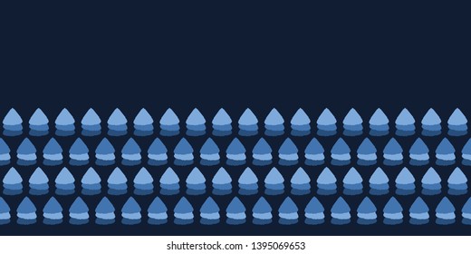 Indigo blue abstract triangular tribal shapes. Vector border pattern seamless background. Hand drawn geometric stripes textured style. Trendy home decor, men fashion edging, retro navy ribbon trimming