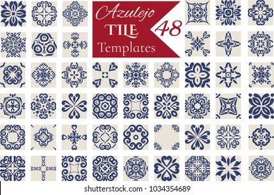 Motif Indigo Blue Azulejos Lisbonne. Ensemble de sols en mosaïque Collection de l'Espagne orientale / Tuile en céramique géométrique Portugal. Modèle Illustration vintage.