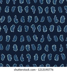 Indigo Blue Batik Dye Seamless Vector Pattern. Hand Drawn Grunge Swirls Textile Illustration for Boho Fashion Prints, Stationery, Hippie Packaging, Trendy Organic Cloth Backdrop. Japanese Home Decor.