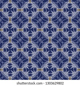indigo blue, chinese blue background, abstract flower line art background - vector