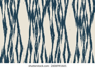 Indigo blue cream ikat vertical wave, ethnic endless textile abstract colorful fashion stripe blurred canvas draw pattern ornament beautiful dynamic hand print ogee grunge fabric cloth