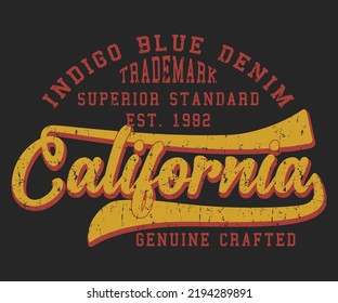 Indigo Blue Denim Vintage t-shirt graphic design, grange print stamp, football typography emblem, creative sports logo Vector