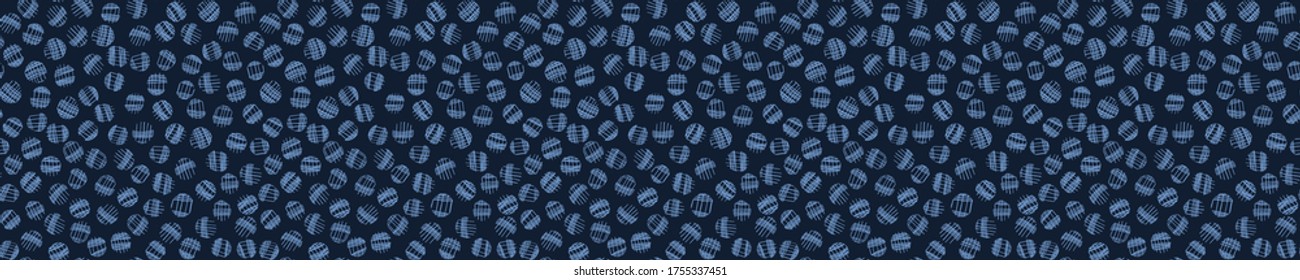 
Indigo blue doodle confetti seamless border pattern. Sketchy dotty sprinkles vector background. Modern dark navy ribbon trim edge. Hand drawn quirky  bordure. Masculine winter decor textile  banner