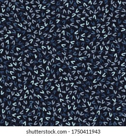 
Indigo blue doodle leaf seamless pattern. Sketchy floral foliage vector background. Modern dark navy wallpaper graphic design. Hand drawn quirky all over print. Masculine home decor textile swatch