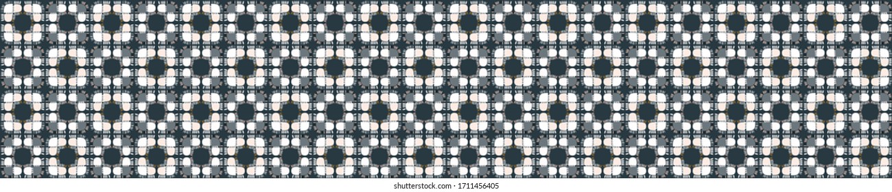 Indigo blue doodle mosaic border seamless pattern. Sketchy geometric grid vector background. Modern dark navy ribbon trim graphic design. Hand drawn quirky edging tape . Masculine home decor banner