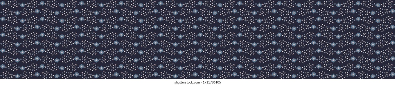 Indigo blue doodle stripe border seamless pattern. Sketchy geometric line vector background. Modern dark navy ribbon trim graphic design. Hand drawn quirky edge tape. Masculine striped decor bordure.