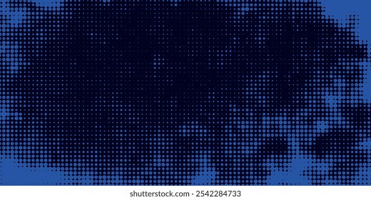 Fondo de textura punteada azul índigo. Contraste Vector medio tono. Superposición de efecto cómico retro. Gradiente punteado áspero. Patrón de puntos sobre fondo transparente. Sombreado de textura de semitono para el Diseño gráfico