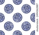 Indigo blue to dye effect abstract vector seamless pattern background. Modern masculine bold graphic bandana design for block print hand craft trend. 