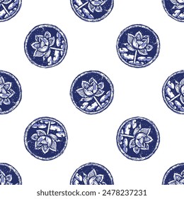 Indigo blue to dye effect abstract vector seamless pattern background. Modern masculine bold graphic bandana design for block print hand craft trend. 