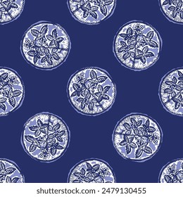 Fondo de patrón sin costuras de Vector abstracto de color azul índigo. Moderno diseño de bandana gráfica audaz masculina para la tendencia de la artesanía de la mano de la impresión del bloque. 