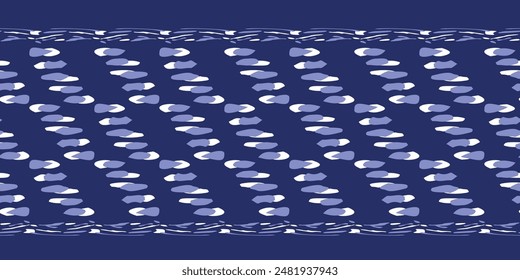 Indigo azul para teñir efecto Vector abstracto patrón de borde sin fisuras . Diseño de Anuncio de bandana gráfico audaz masculino moderno para ribetes de bordes artesanales de impresión en bloque. 