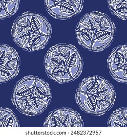 Indigo blue to dye effect abstract vector seamless pattern background. Modern masculine bold graphic bandana design for block print hand craft trend. 